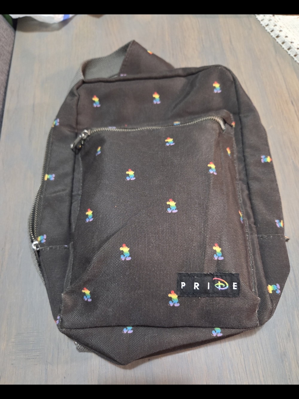 Disney Soft Black Backpack with Rainbow Colored Mickey Mouse.